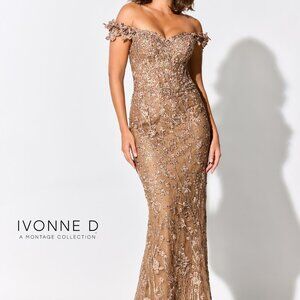 Ivonne D Beaded Lace Gown - Bronze